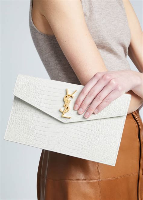 ysl clutch bag cream|ysl crocodile clutch.